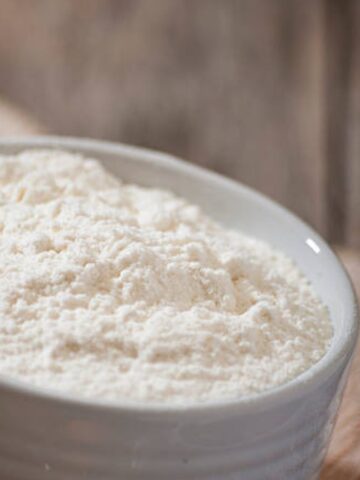 00 flour in a shallow white bowl.