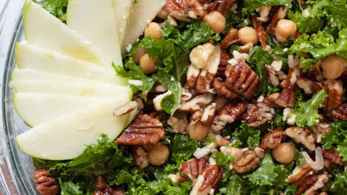 Kale Chickpea Salad with Candied Pecans