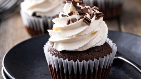 Guinness Chocolate Cupcakes with Ganache Filling and Irish Cream Whipped Cream Frosting