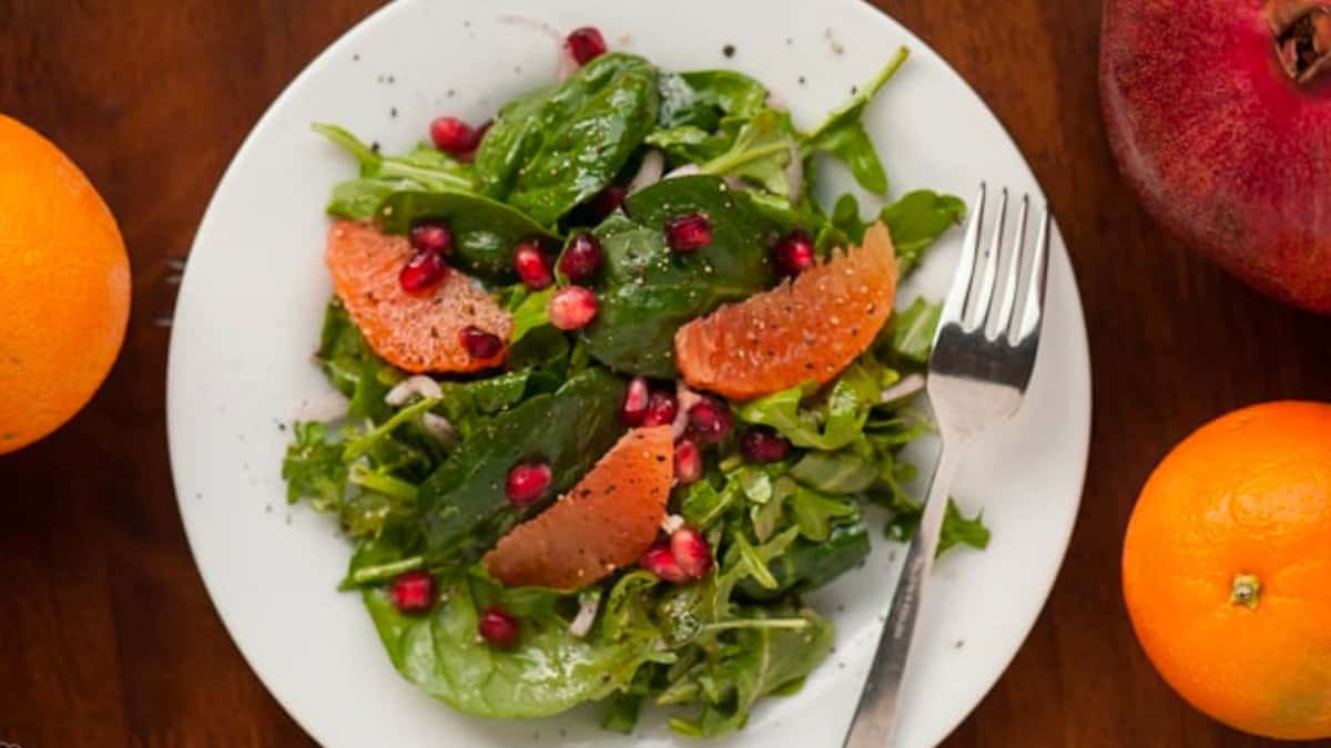 Pomegranate Orange Arugula Spinach Salad 