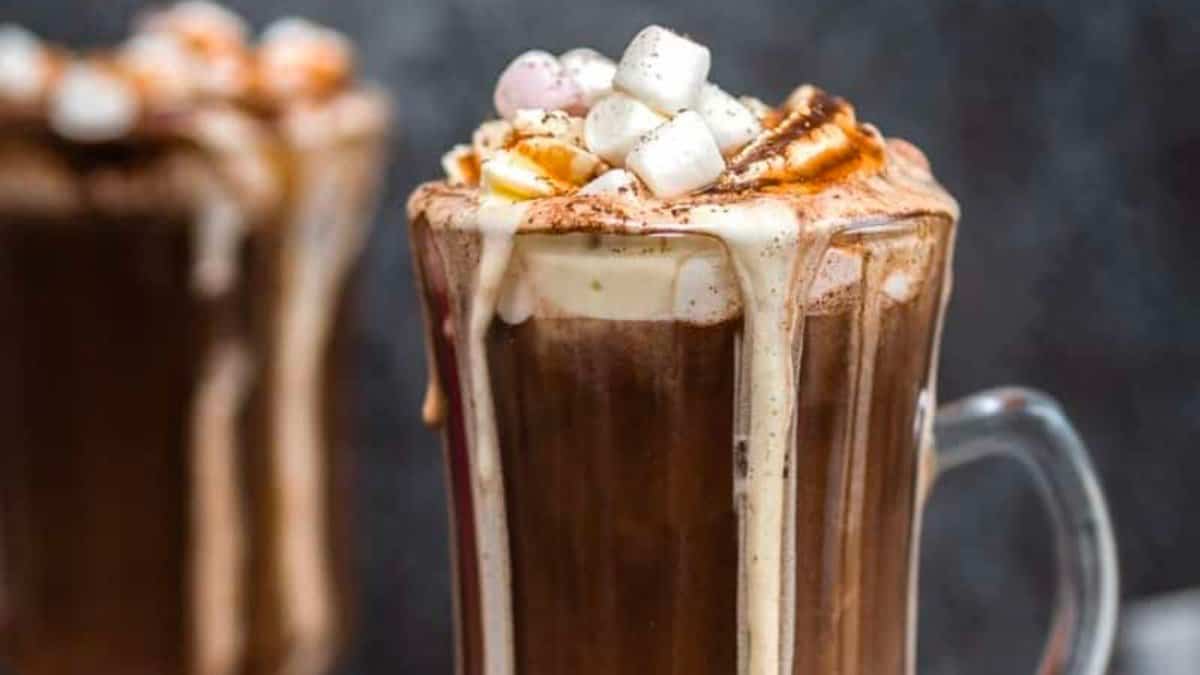 Red Wine Hot Chocolate with Marshmallows and Whipped Cream Topping 