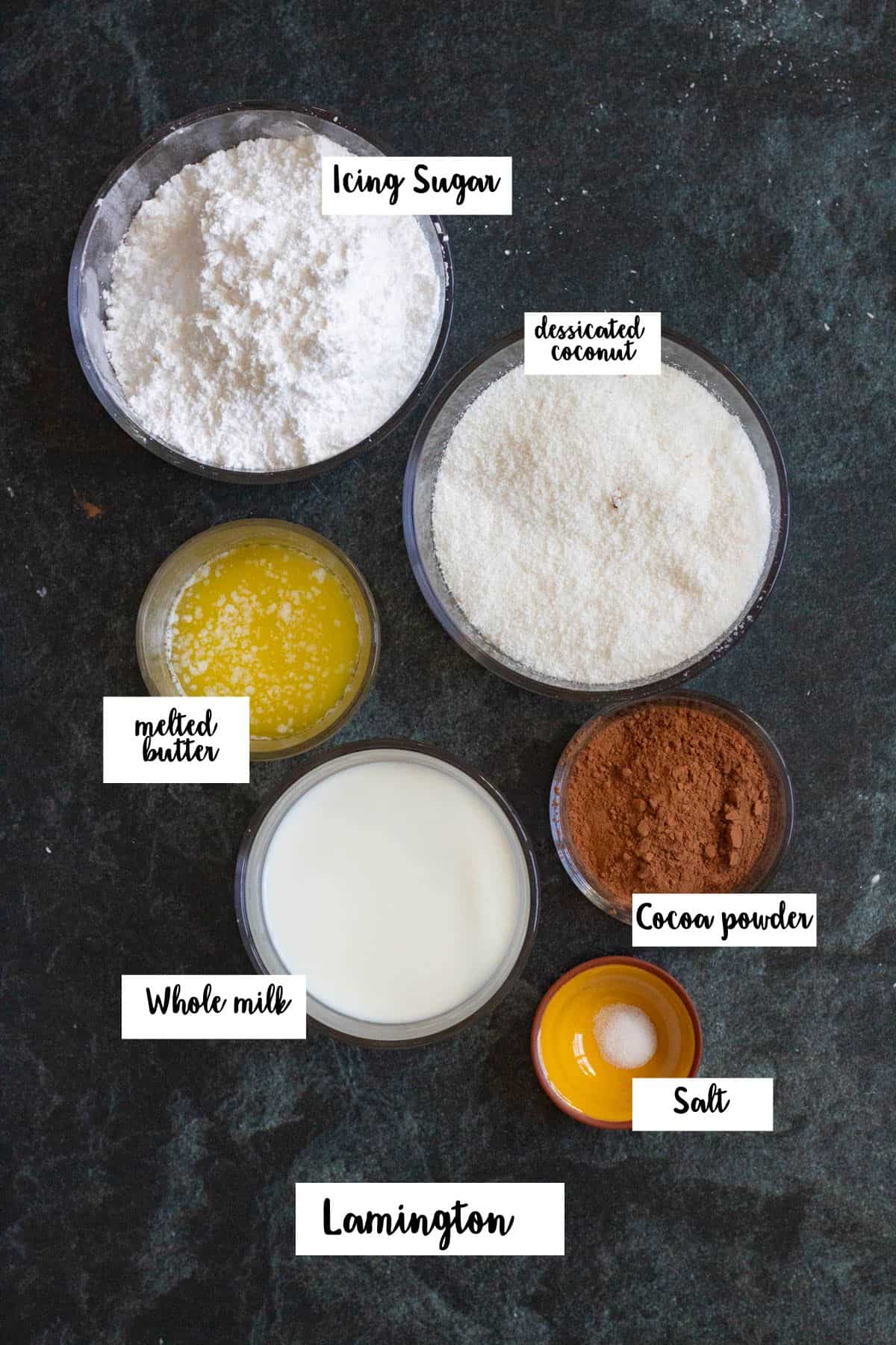 Ingredients shown are used to prepare Lamingtons. 