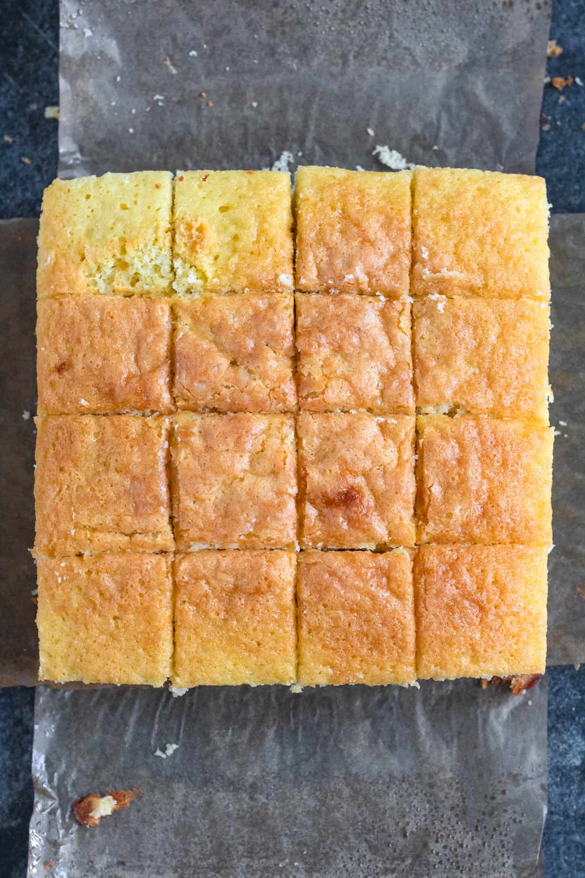 Cake cut into squares. 