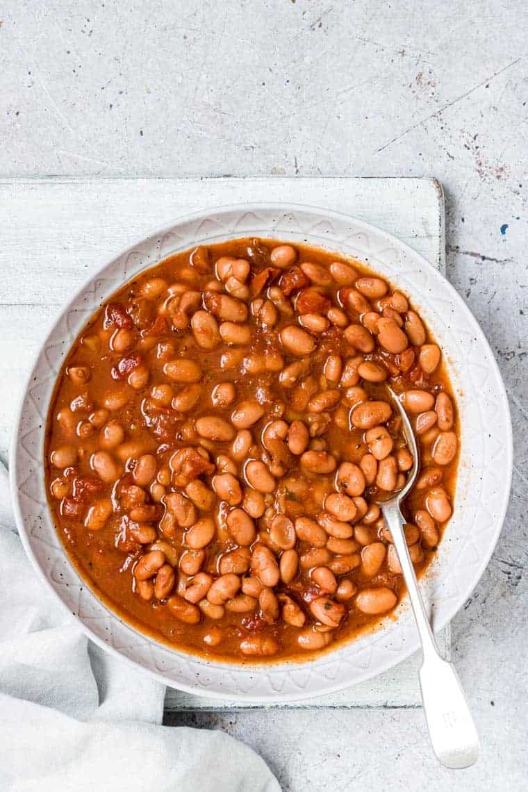 Bowl of Mexican pinto beans prepared in the instant pot. 