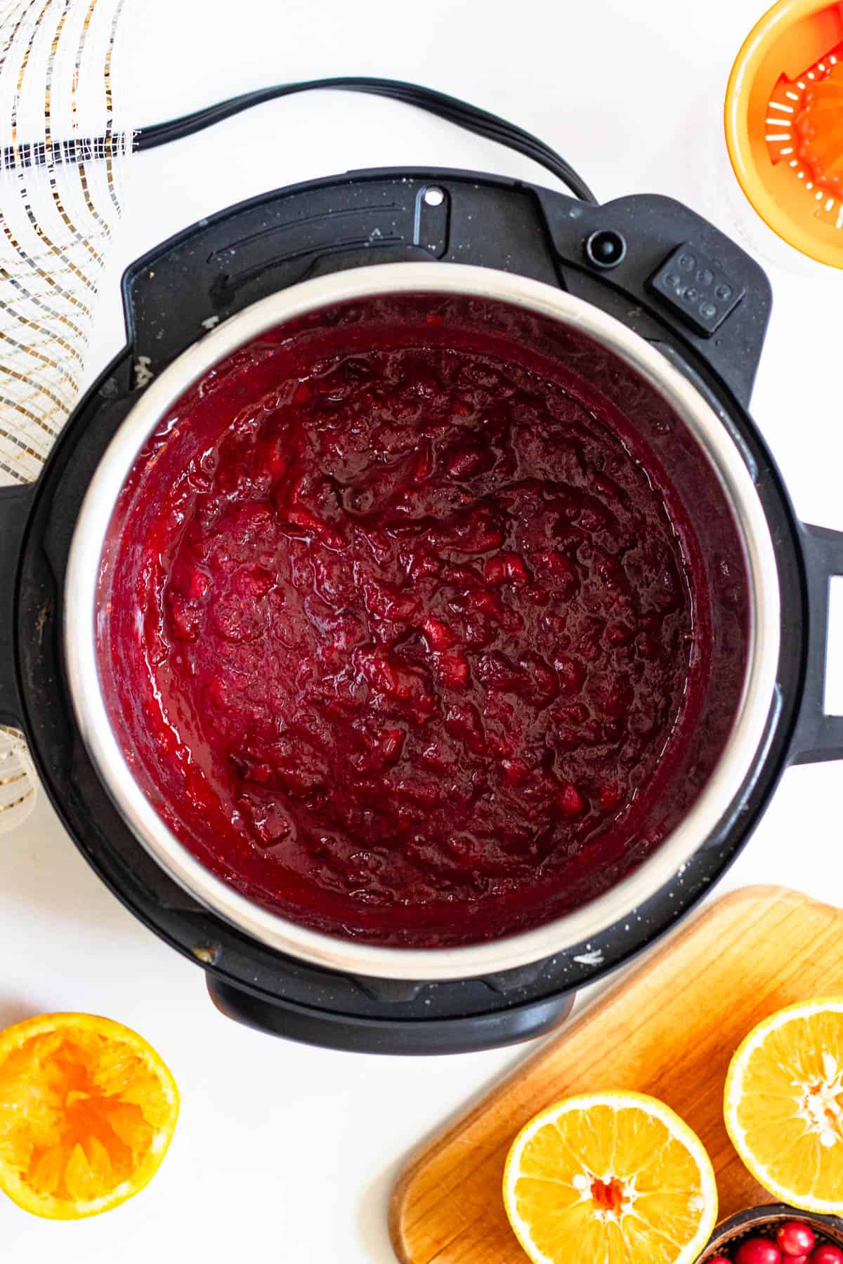 Cranberry sauce mixed well after cooking in the instant pot. 