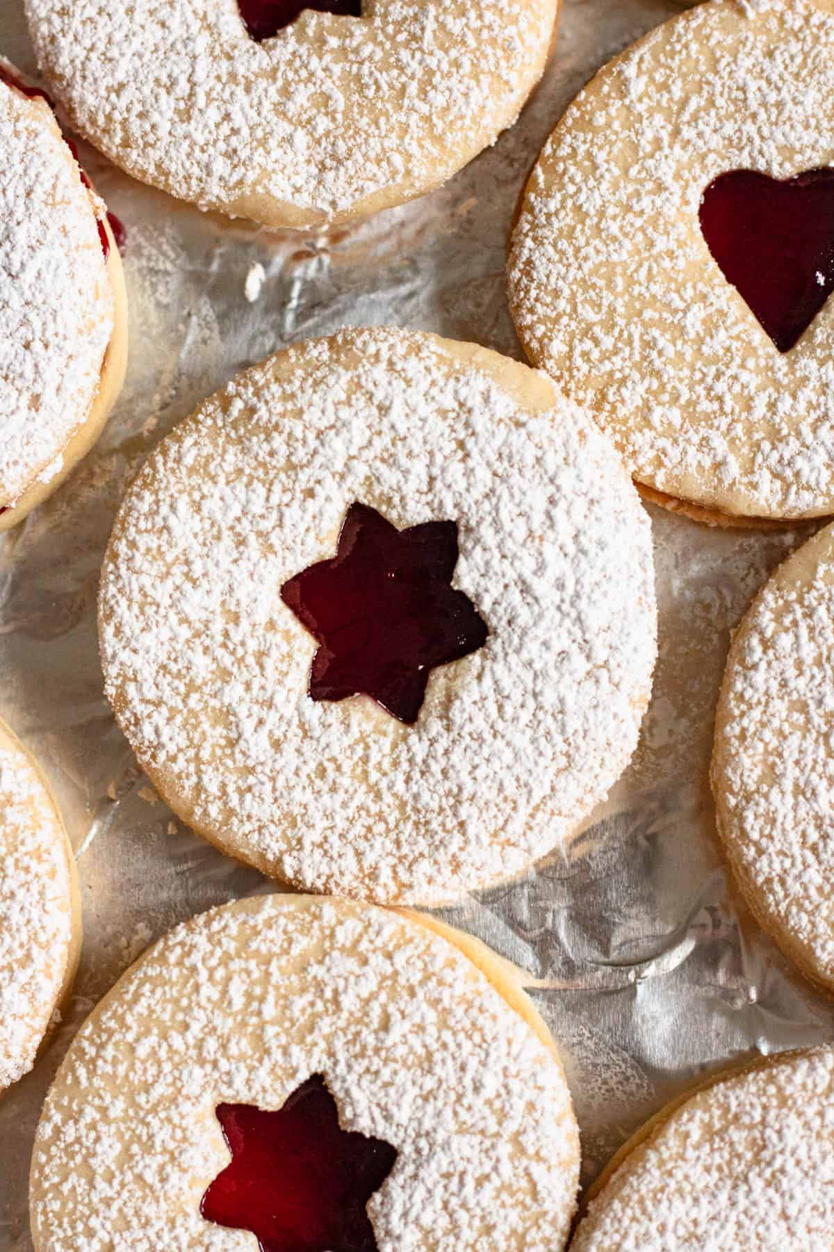 Close up of shortbread cookies with jam. 