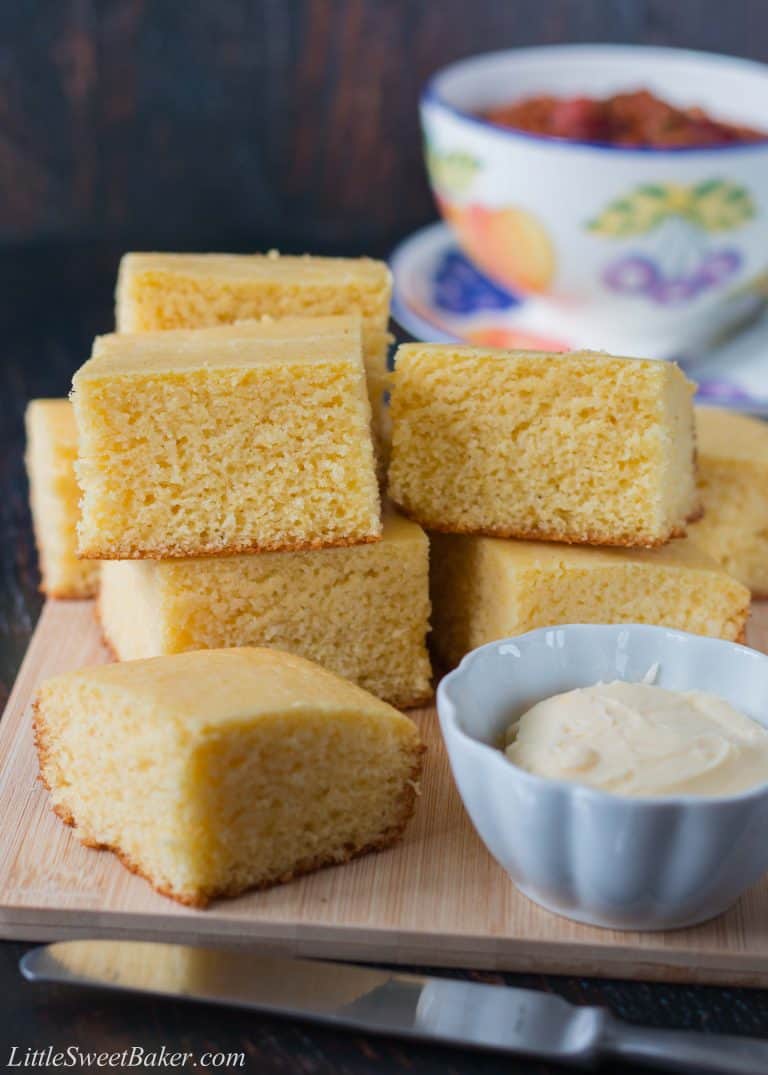 pieces of cornbread piled high on top of each other.