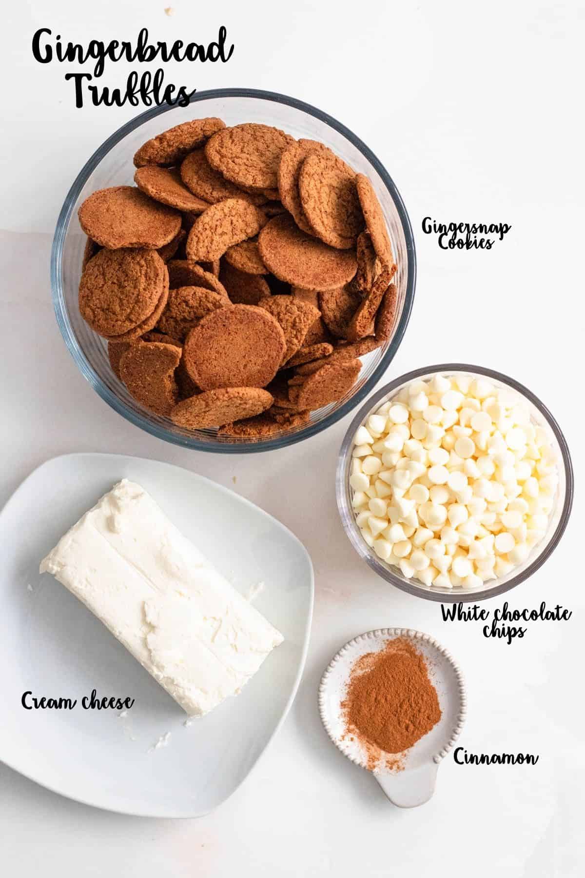 Ingredients shown are used to prepare gingerbread truffles. 