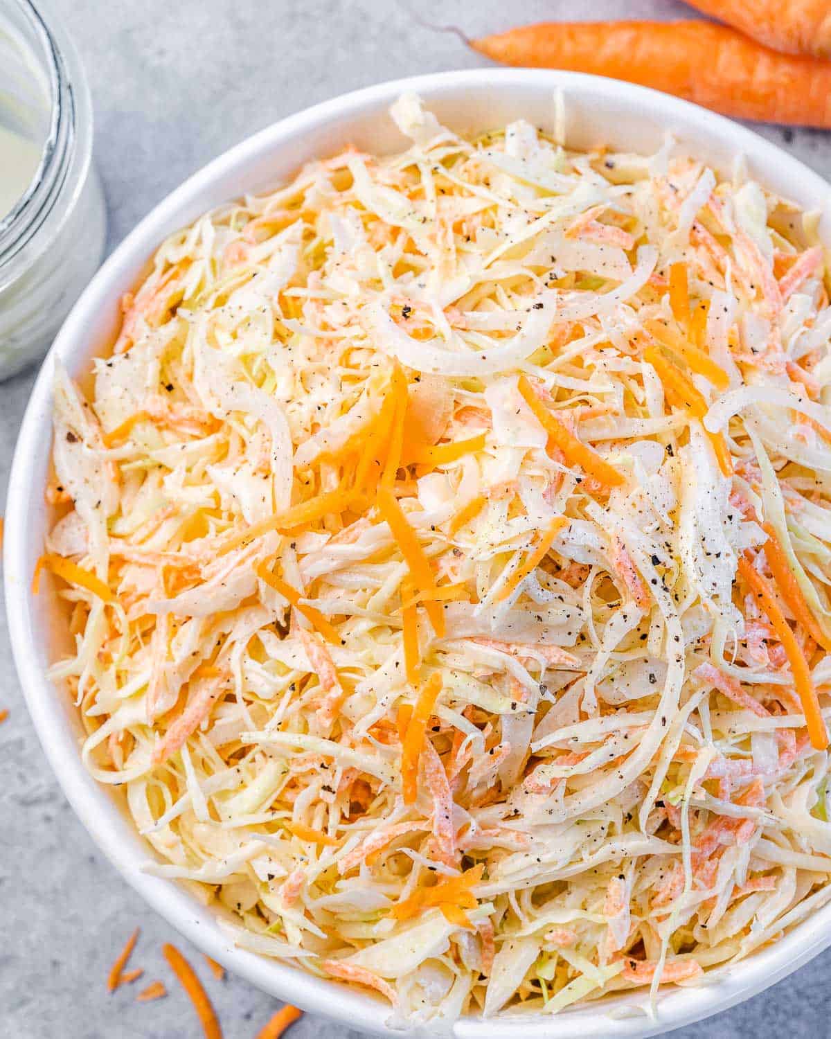 Homemade healthy coleslaw salad in a bowl ready to serve. 