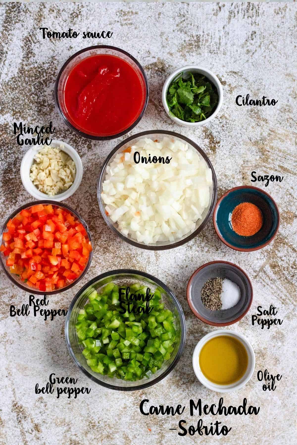 Ingredients shown are used to prepare sofrito. 