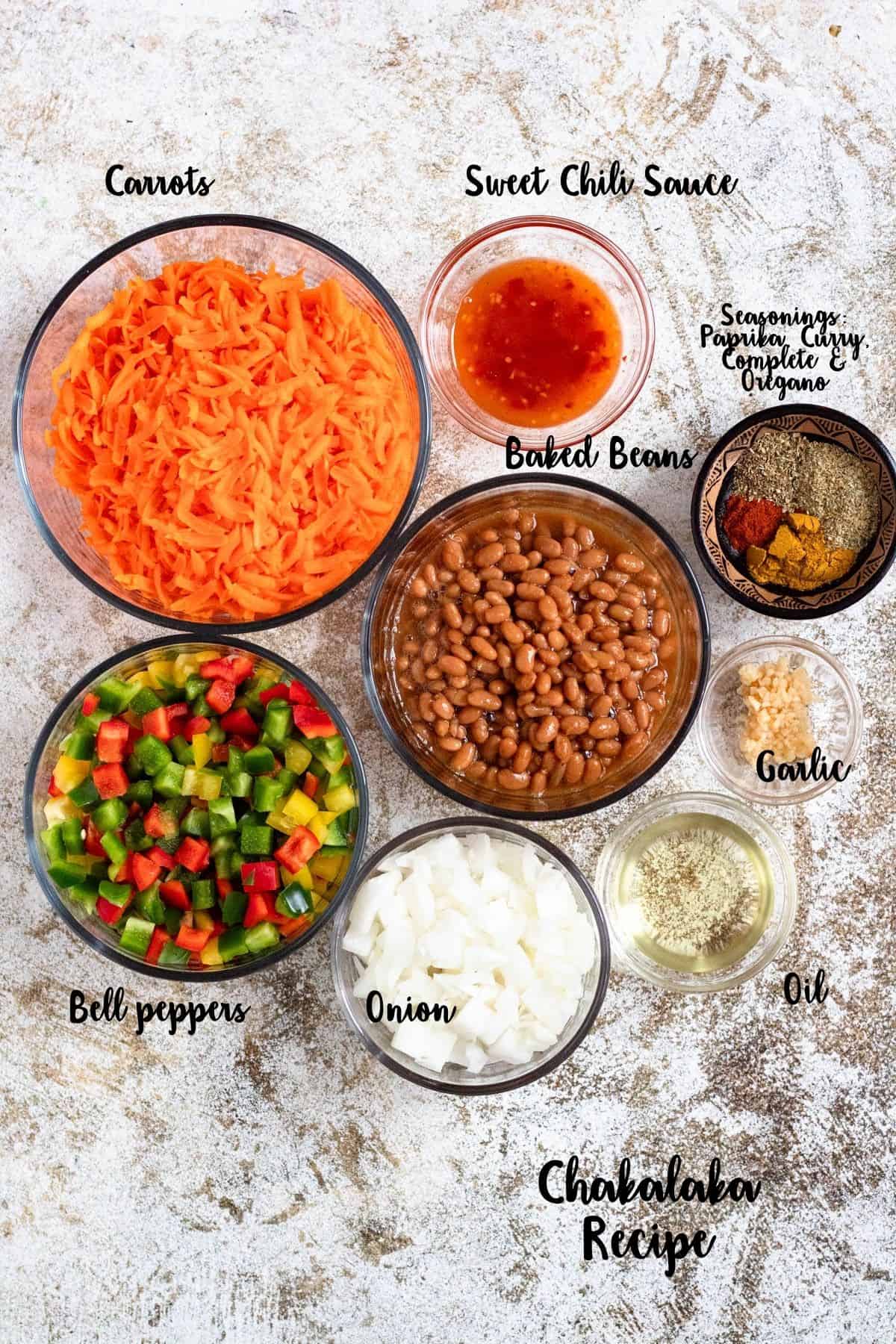 Ingredients shown are used to prepare chakalaka recipe. 