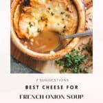 Informational Graphic on Best Cheese for French Onion Soup with Title.