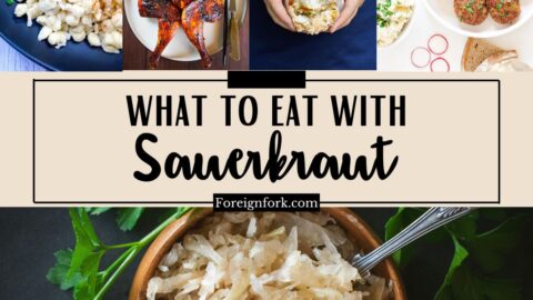 A collage image that says "What to Eat with Sauerkraut" and shows examples of side dishes to try.
