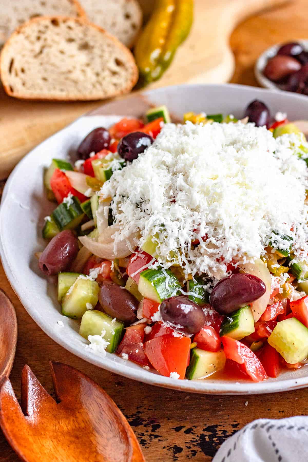 Close-up picture of refreshing shopska salad.