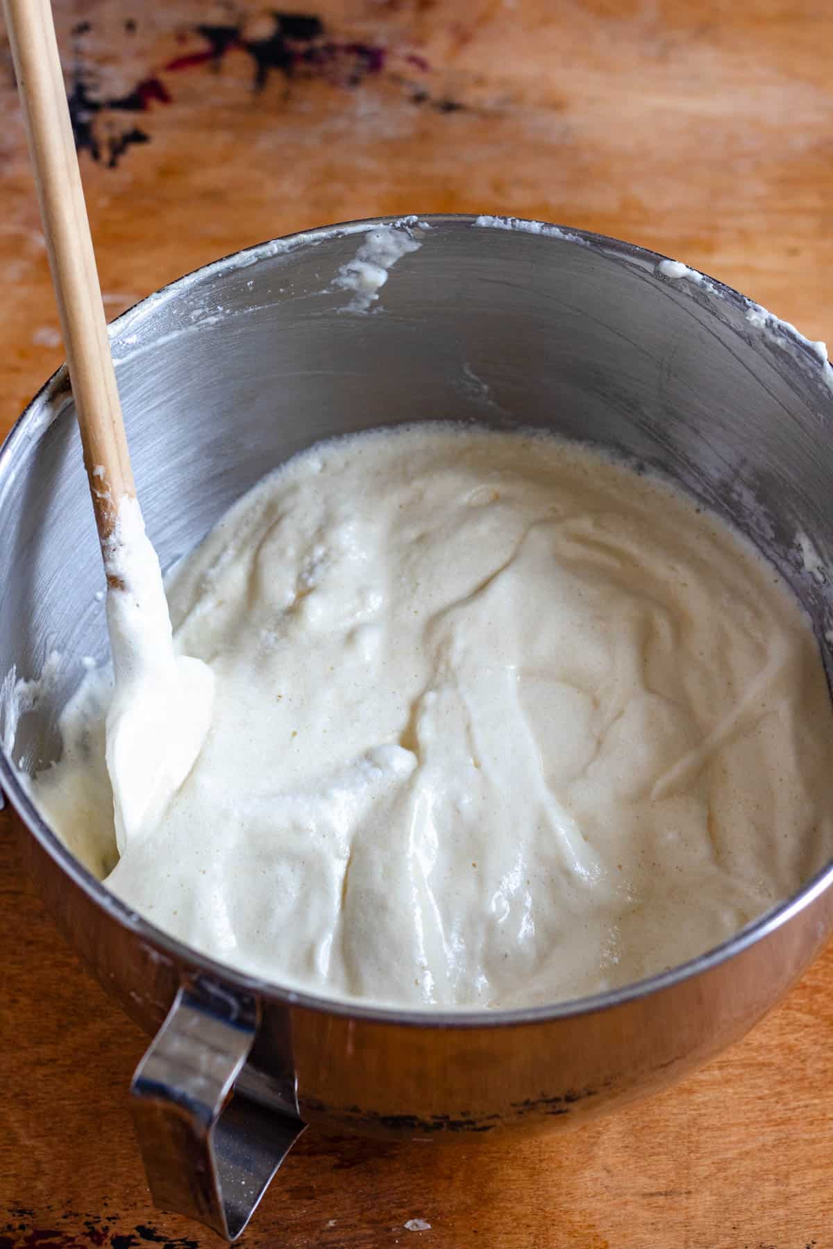 Cake flour was added into the yolk mixture.