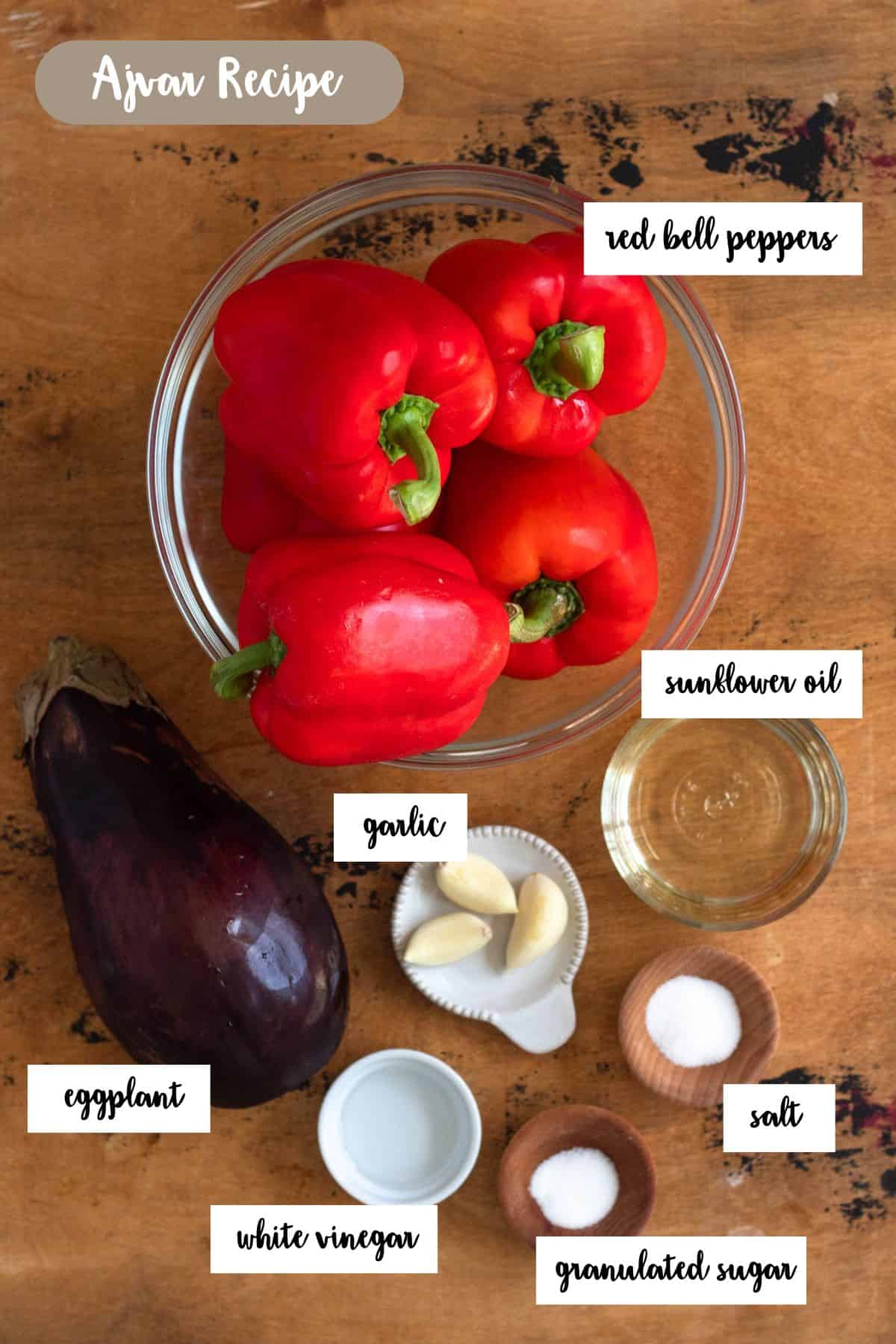 Ingredient shot of the ingredients used to make Ajvar Recipe.