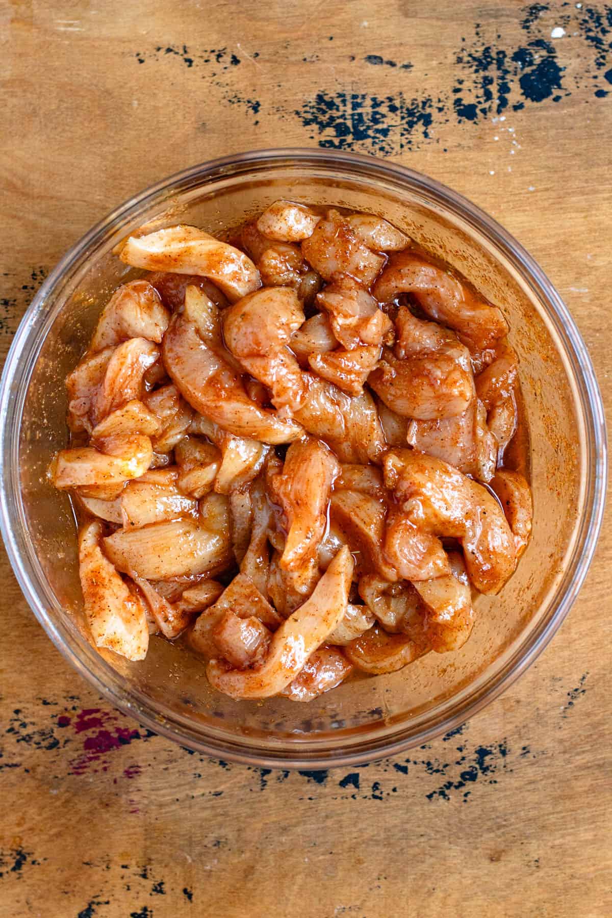 Fajita sauce poured over chicken as a marinade.