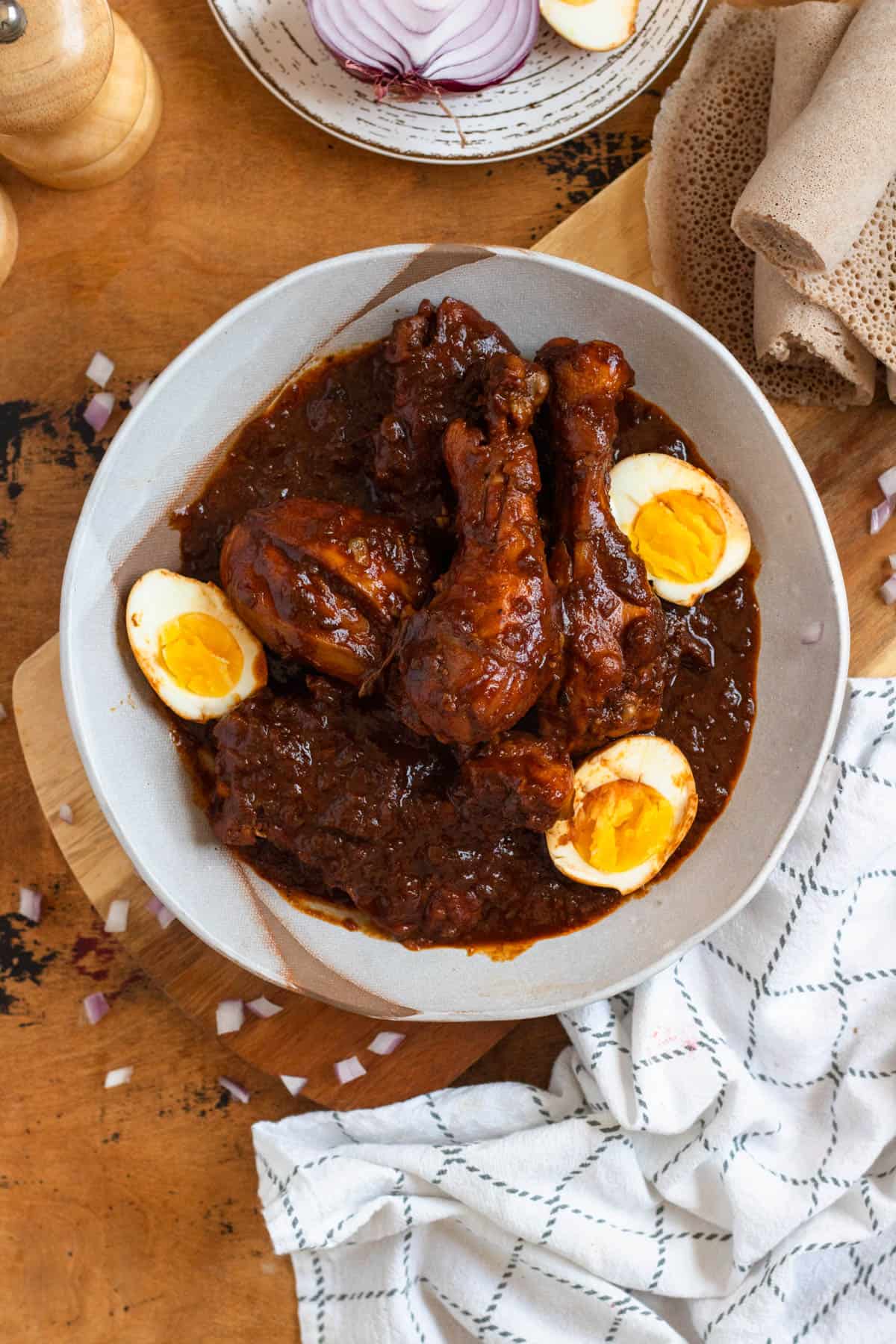 Top image of Doro Wat with hard boiled eggs.