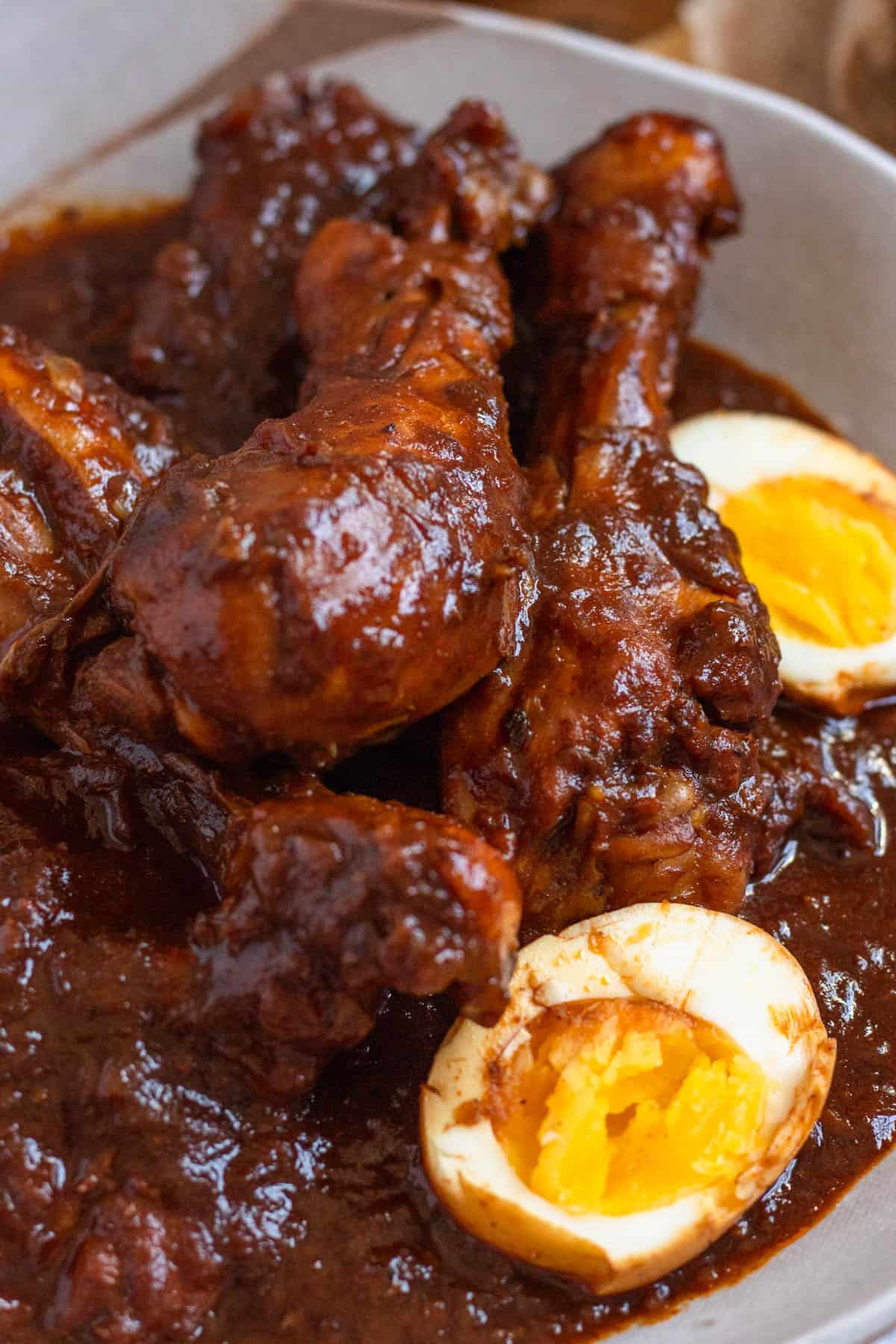 Close up image of Doro Wat with hard boiled eggs.