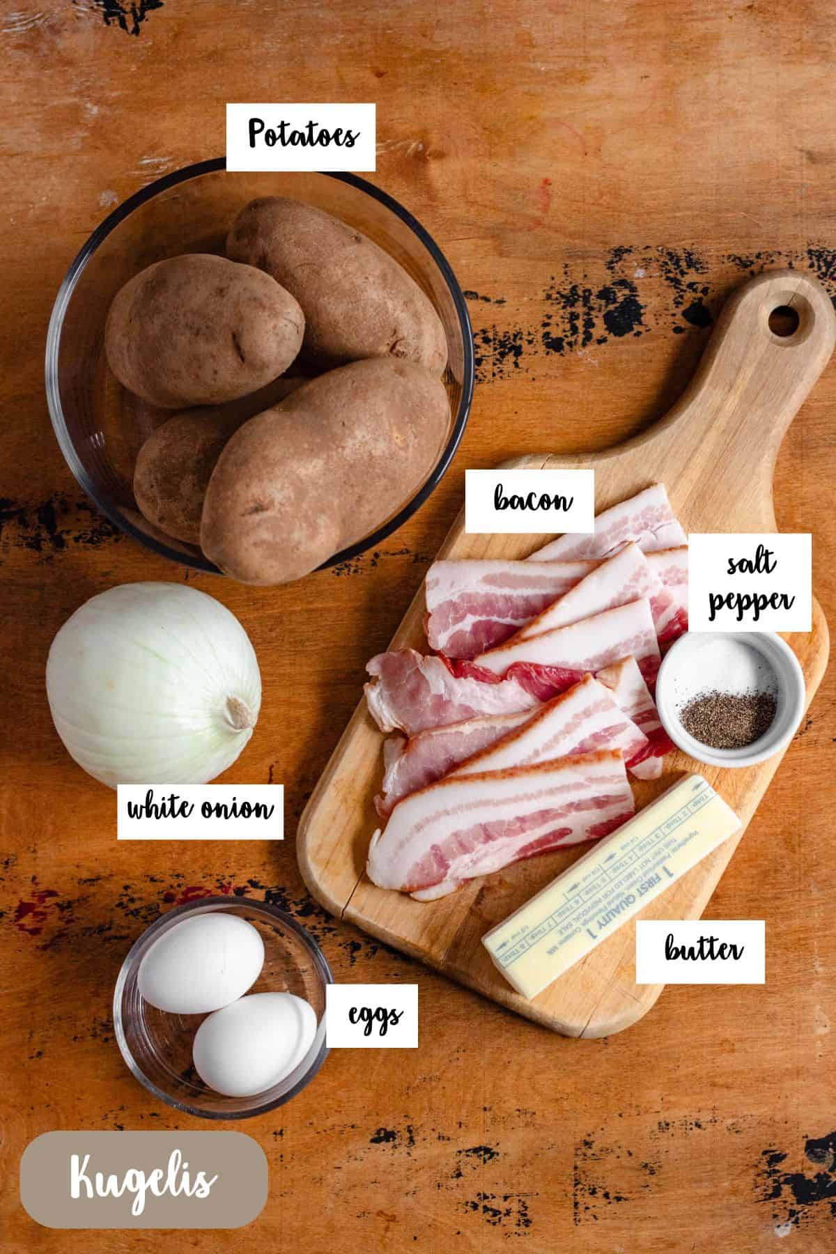 Ingredient shot of the ingredients used to make Kugelis.