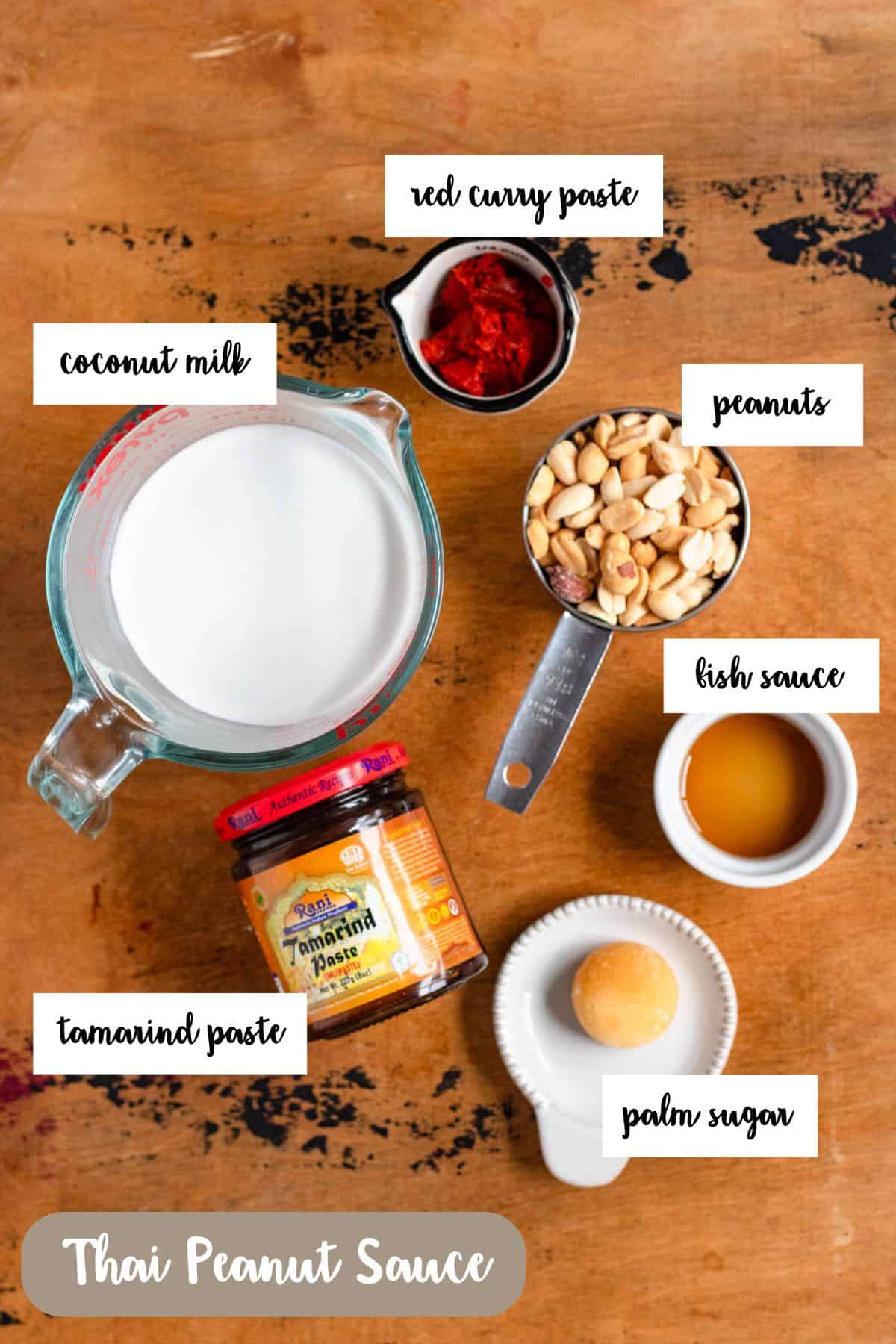 Ingredient shot of ingredients to make Thai Peanut Sauce.