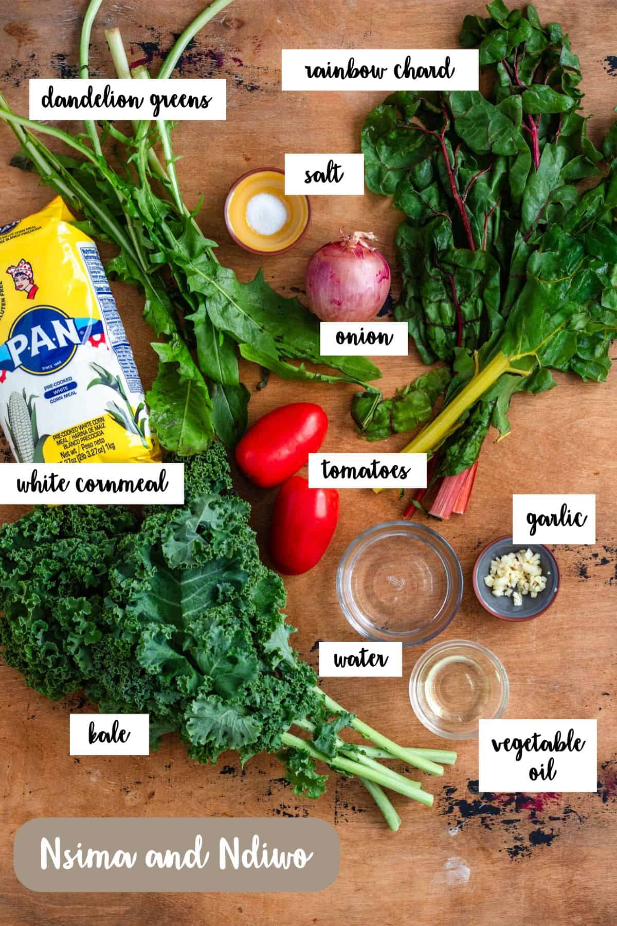 Ingredient shot of ingredients to make Nsima and Ndiwo.
