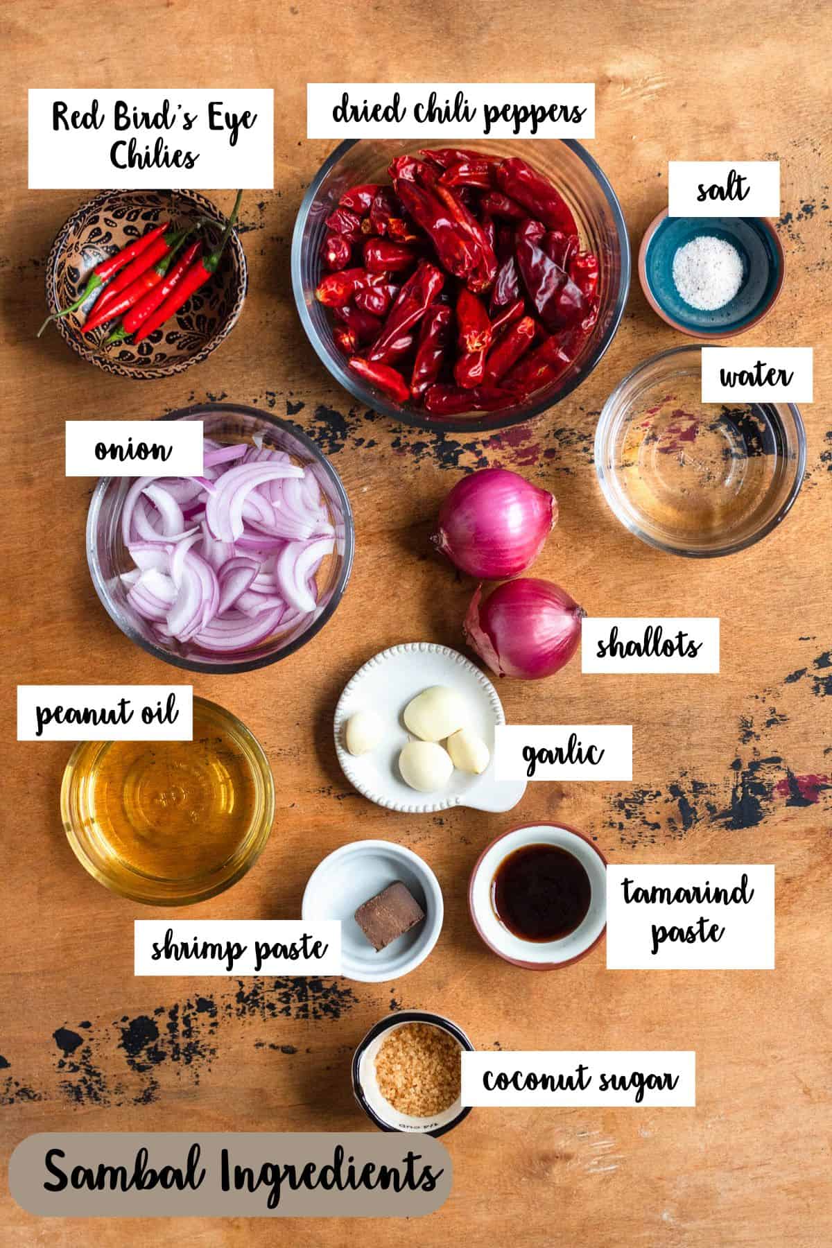 Ingredient shot of ingredients to make sambal for Nasi Lemak.