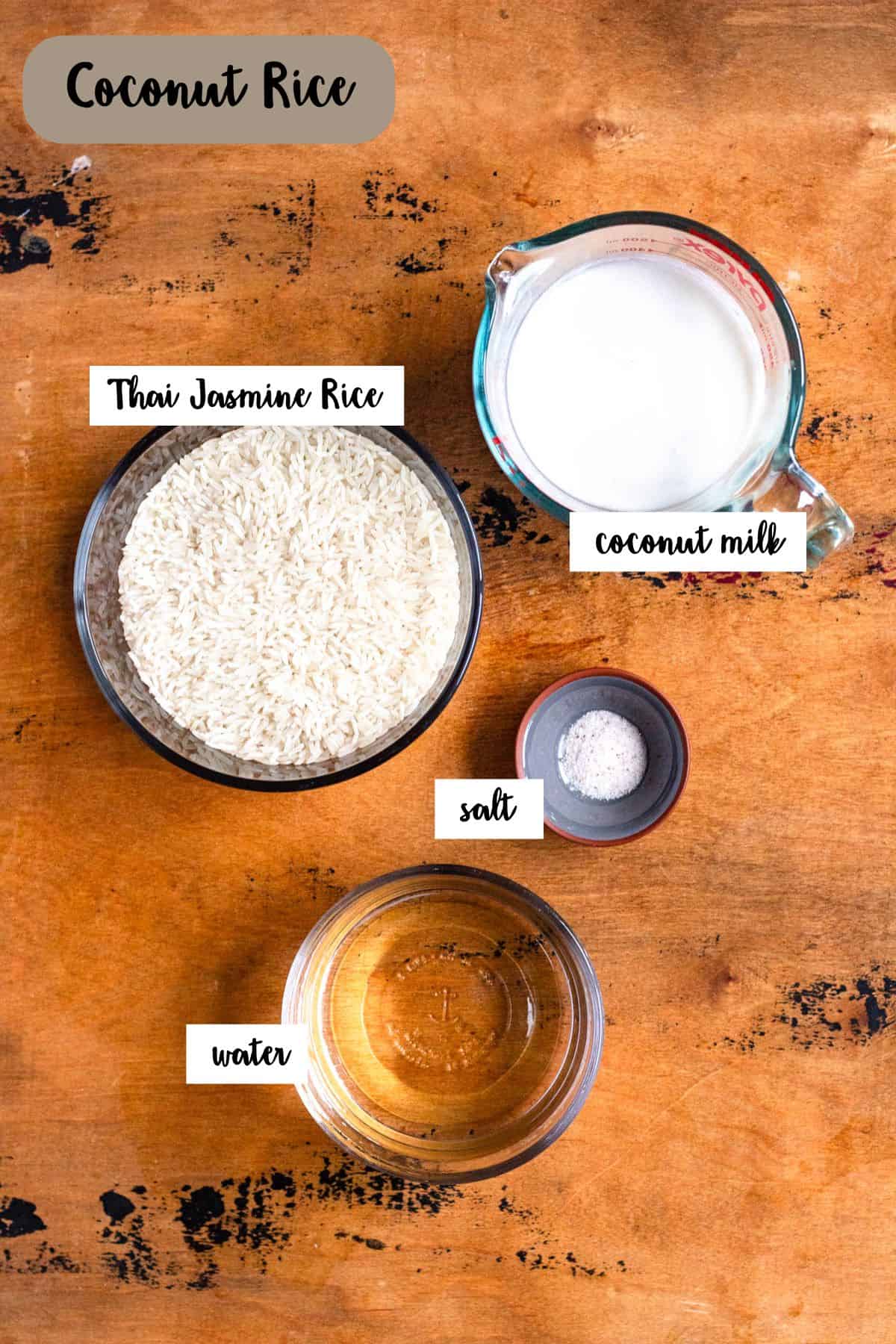 Ingredient shot of ingredients to make Coconut Rice.