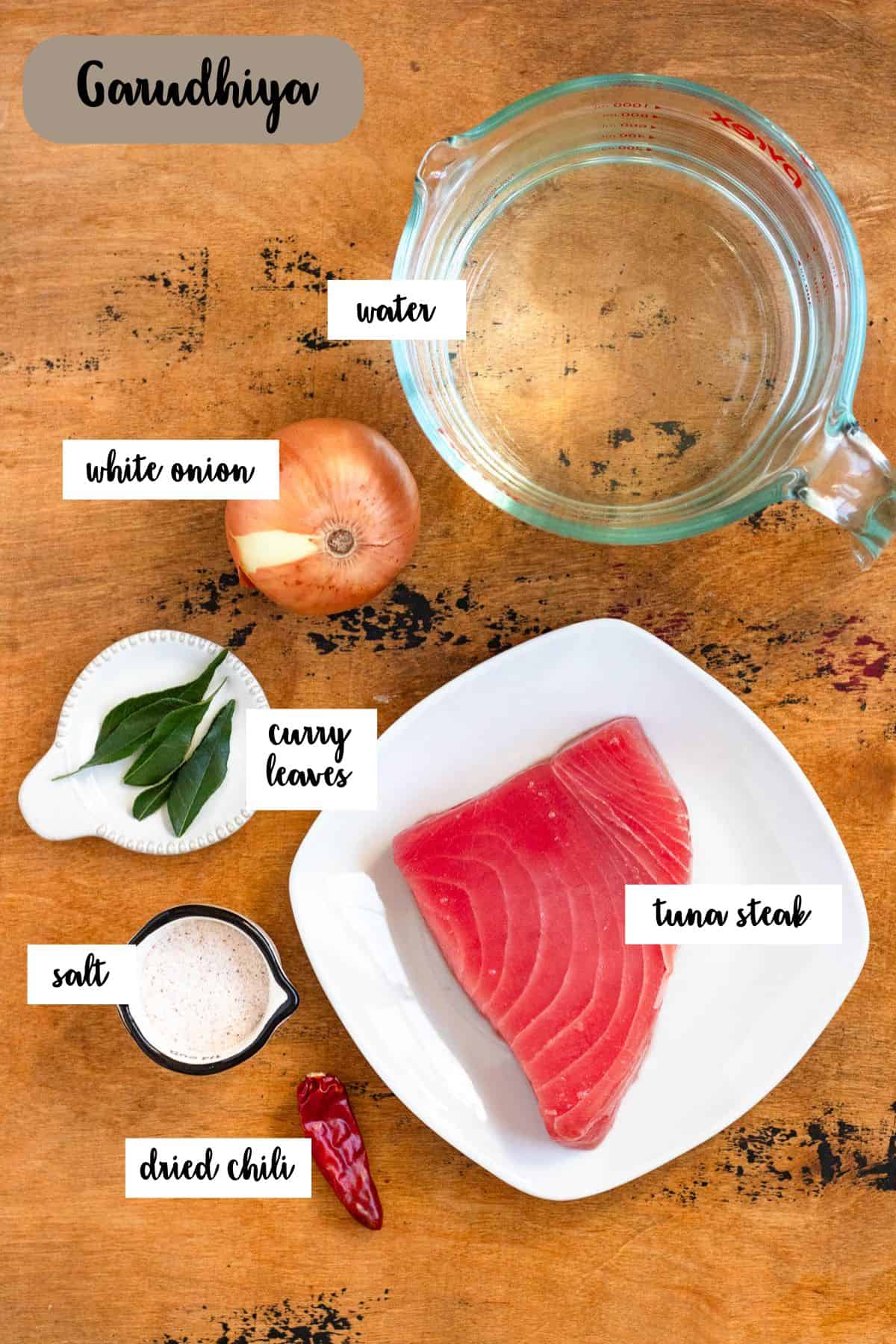 Ingredient shot of ingredients to make Garudhiya.