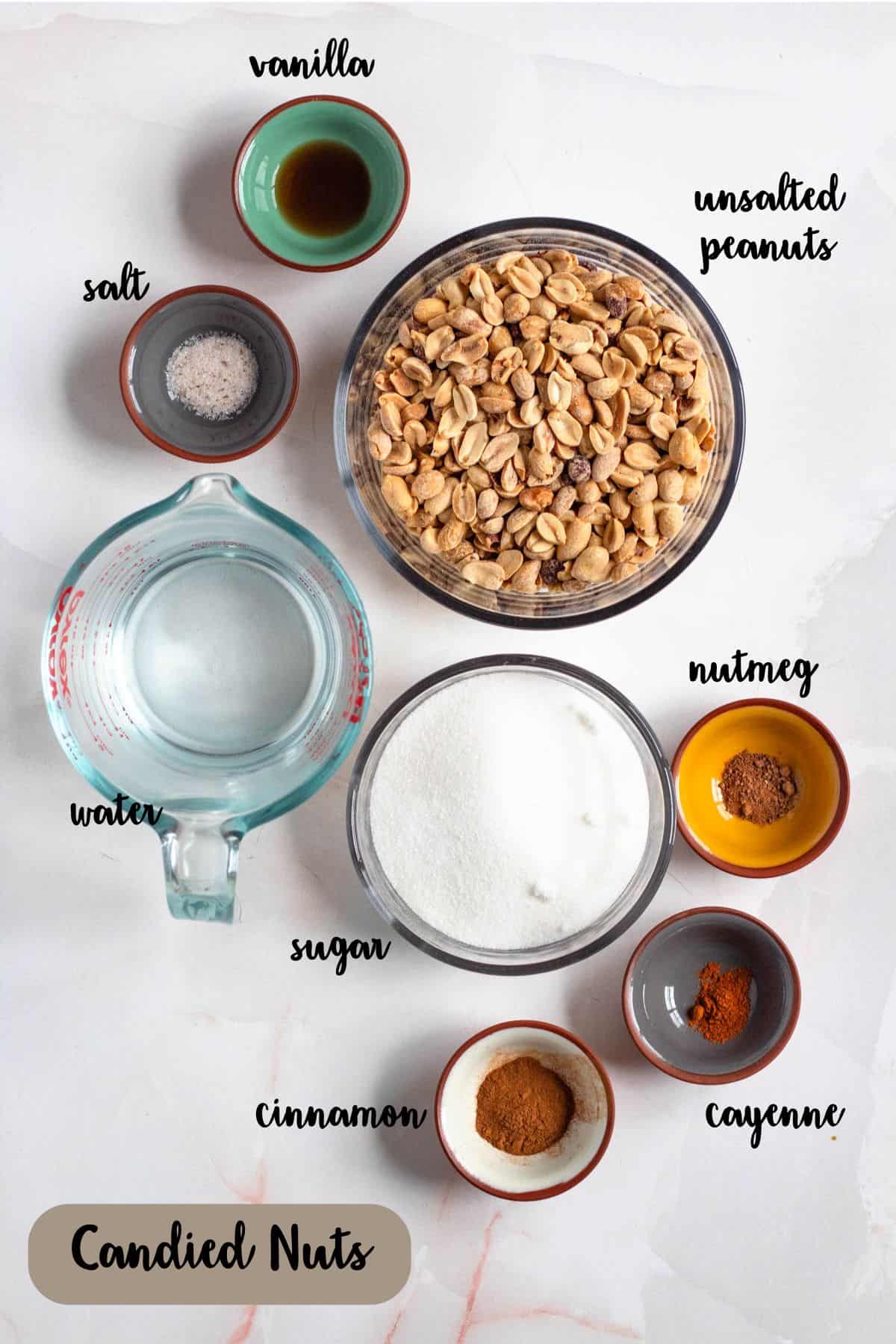 Ingredient shot of ingredients to make Candied Nuts.