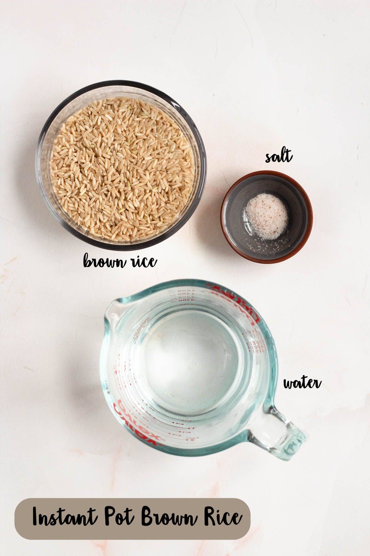 Ingredient shot of ingredients to make Instant Pot Brown Rice.