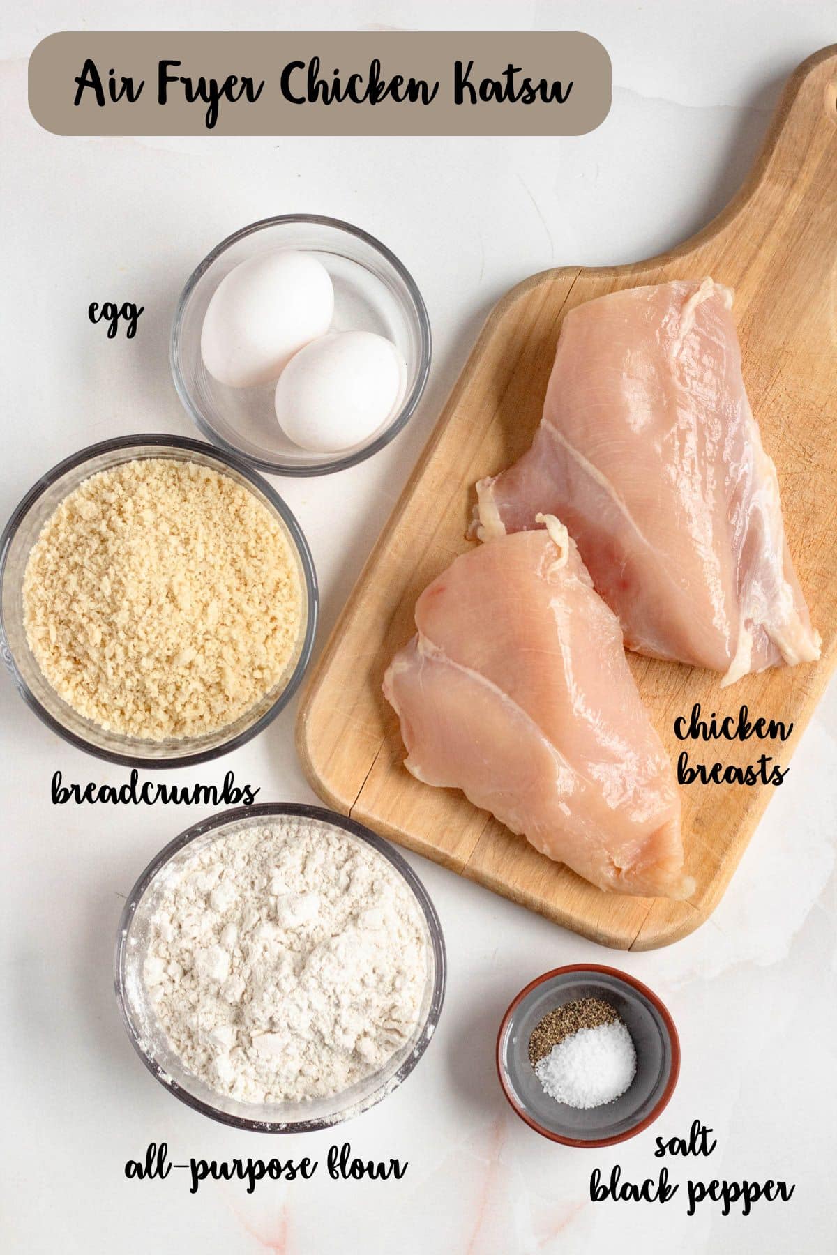 Ingredient shot of ingredients to make Air Fryer Chicken Katsu.