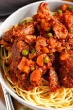 Traditional Spaghetti Rabbit Rabbit Stew (Maltese Recipe with Red Wine) - The Foreign Fork