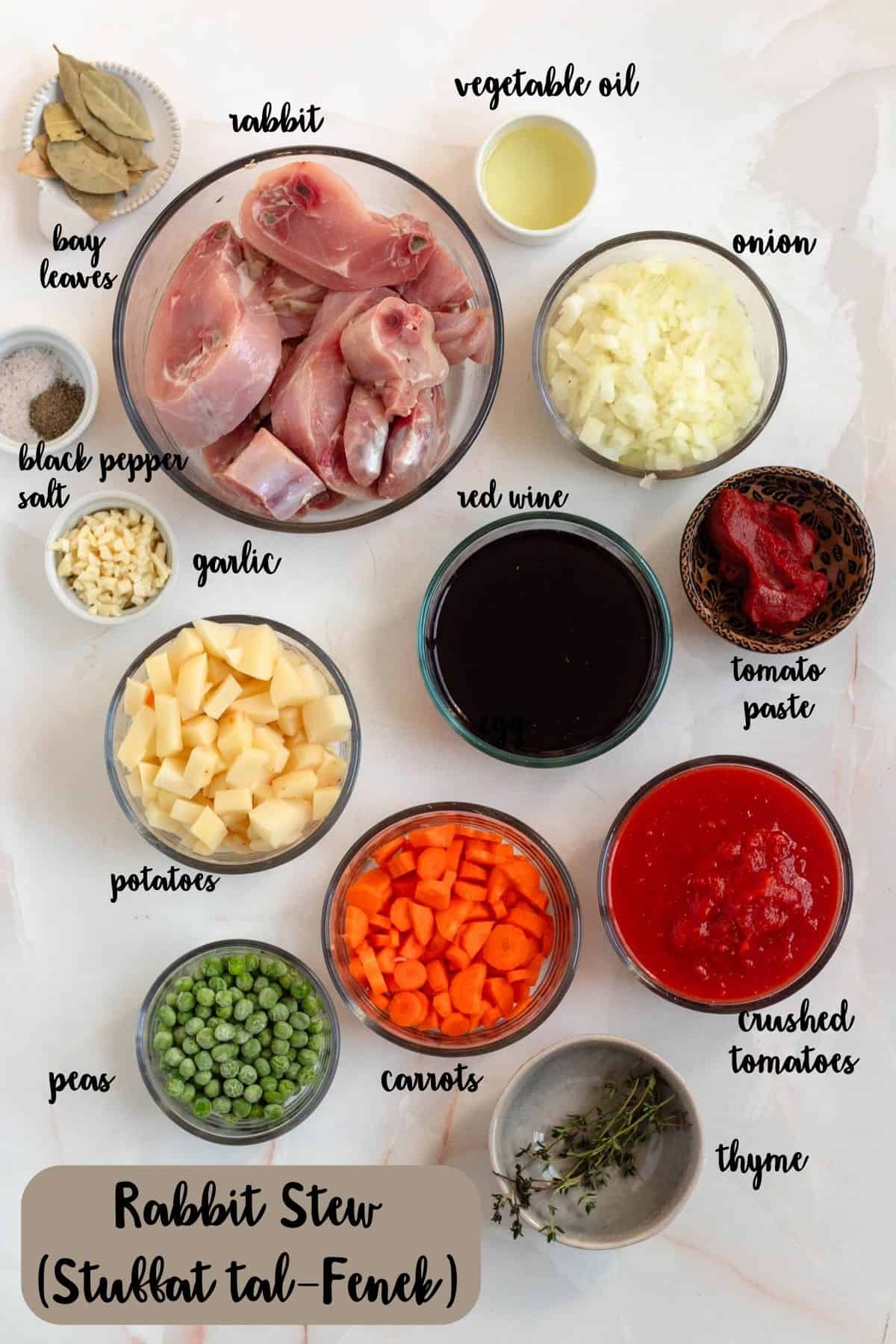 Ingredient shot of ingredients for  Rabbit Stew recipe.