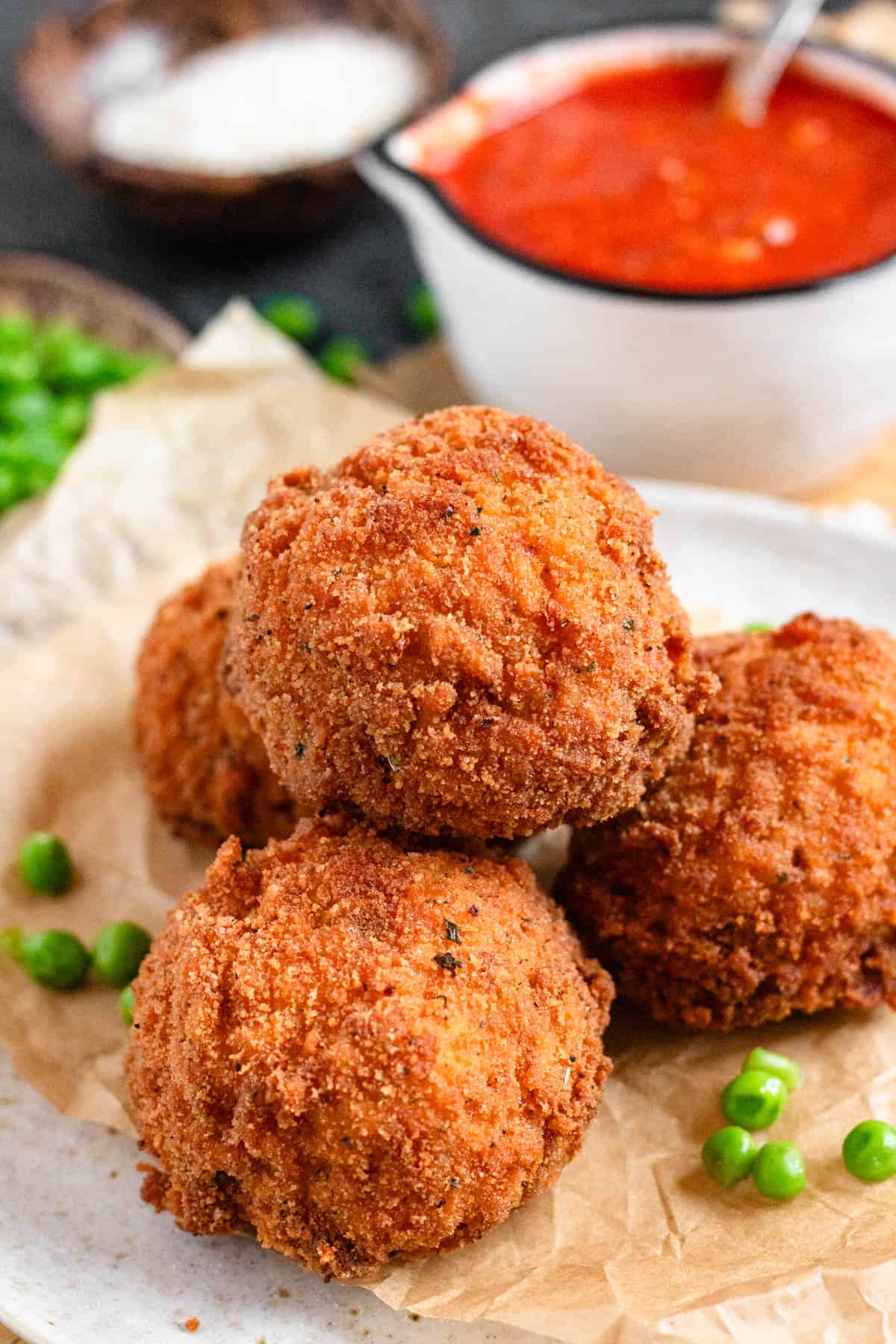Crispy golden Arancini with a crunchy breadcrumb coating.