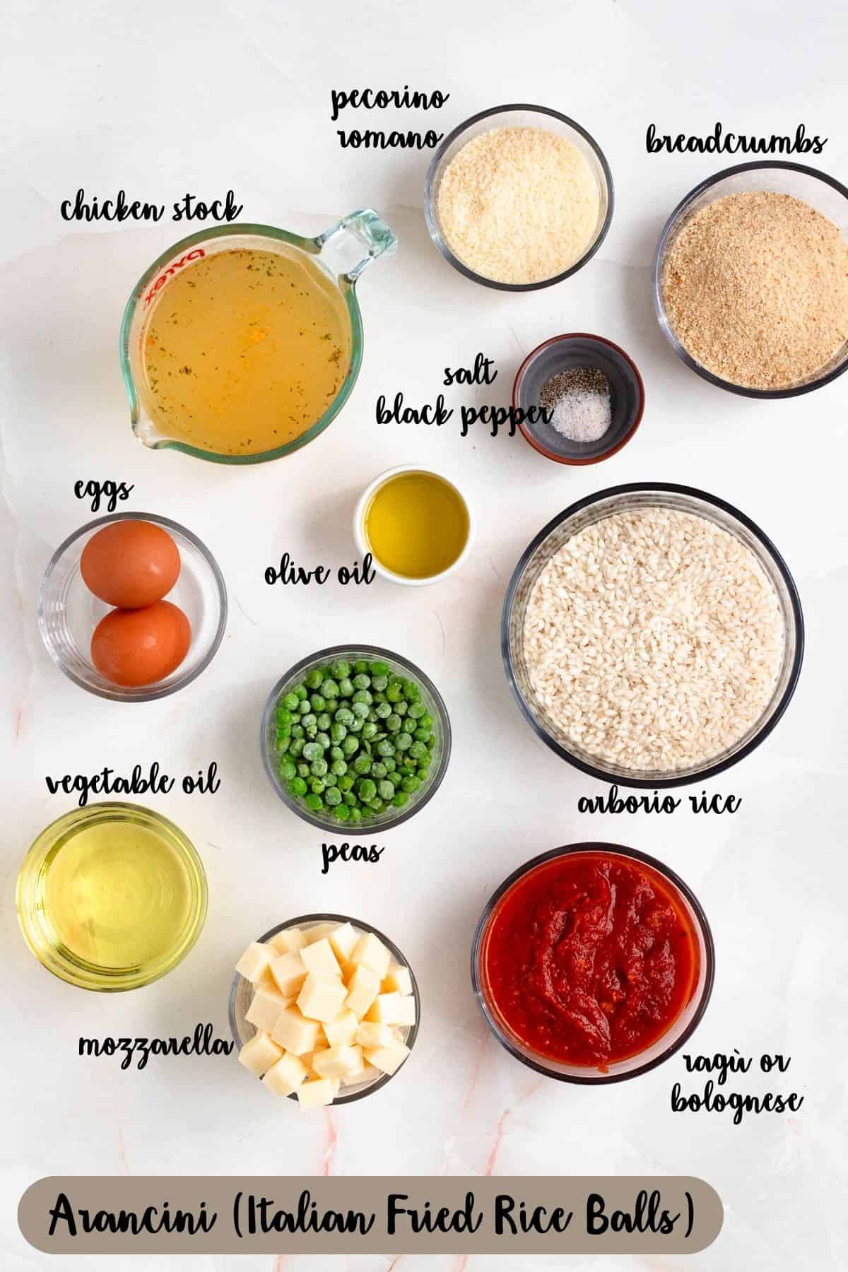 Ingredient shot of ingredients to make Arancini.