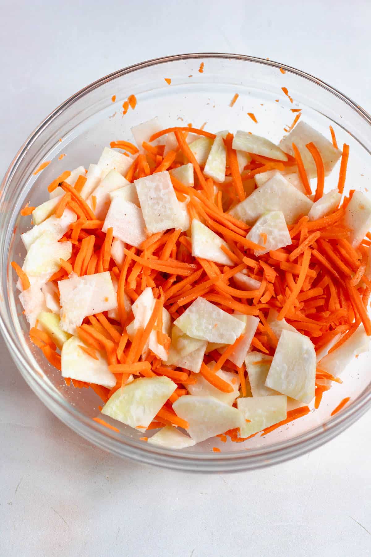 Pickled carrots and green papaya mixed together for Bún Chả.