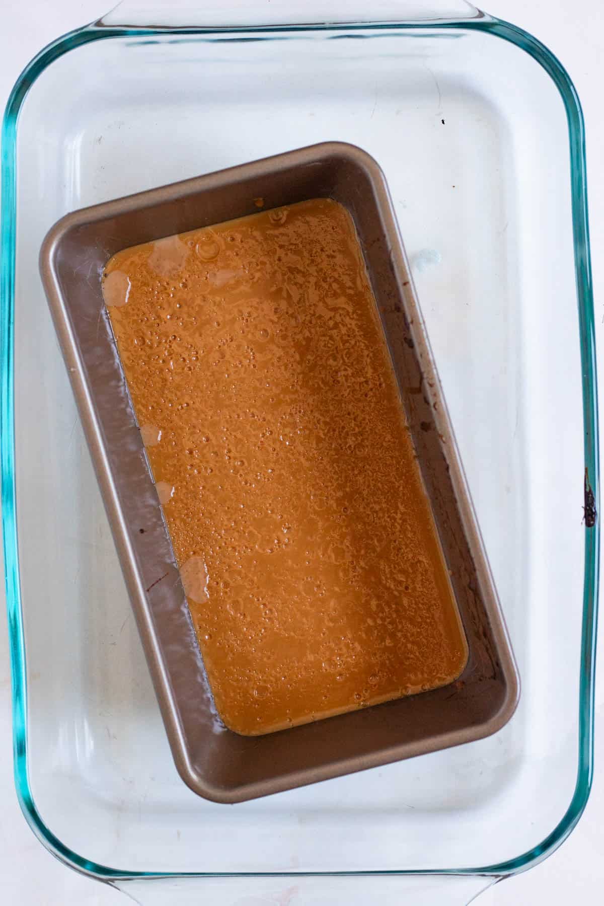 Golden dulce de leche after baking in the oven method.